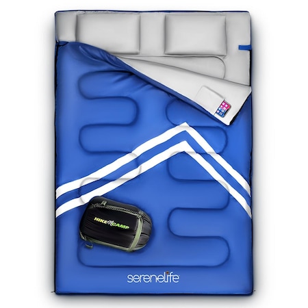 Serenelife Solid Blue Double Sleeping Bag SLSBBL